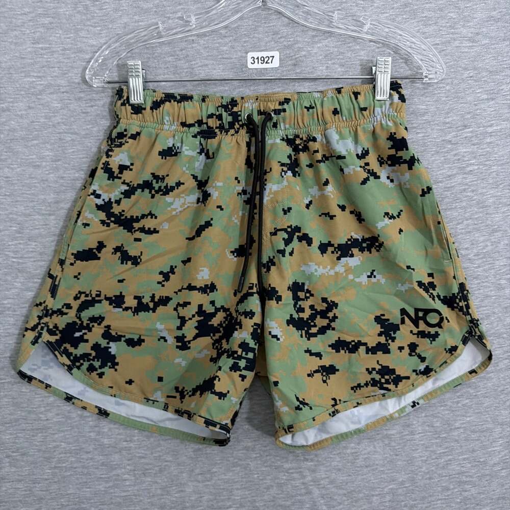 NFQ Mens Small Green Camo Digital Print Active Athletic Shorts 5" Inseam